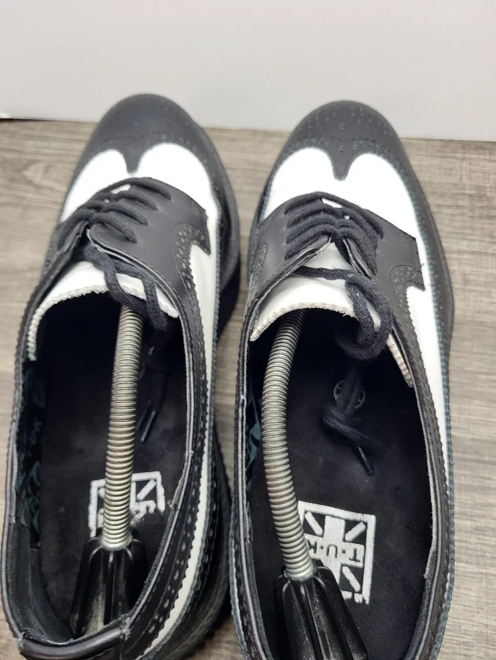 Tuk Creepers Gothic Rockabilly Black White Wingtip Leather Punk Shoes Mens Sz 13